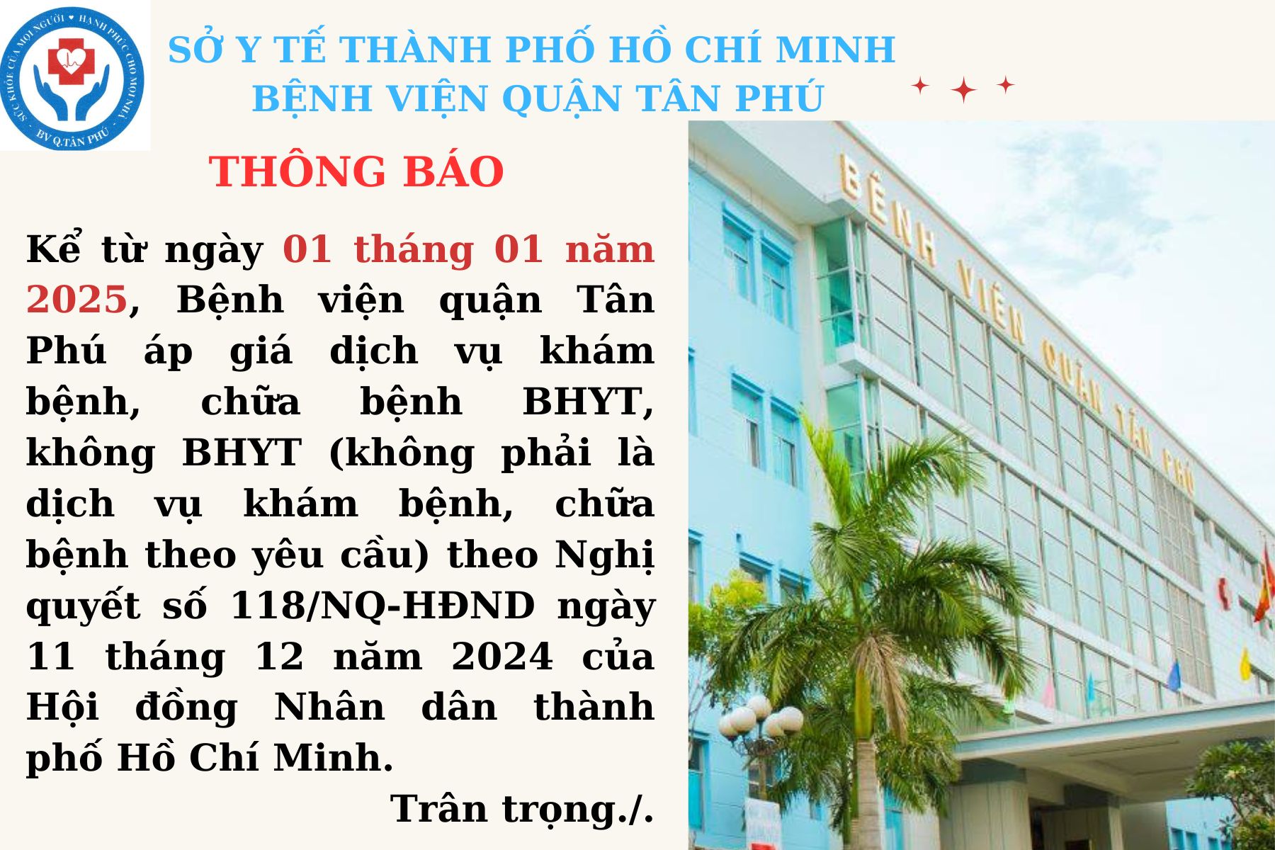 Thông báo áp giá dịch vụ khám bệnh, chữa bệnh BHYT, không BHYT (không phải là dịch vụ khám bệnh, chữa bệnh theo yêu cầu)