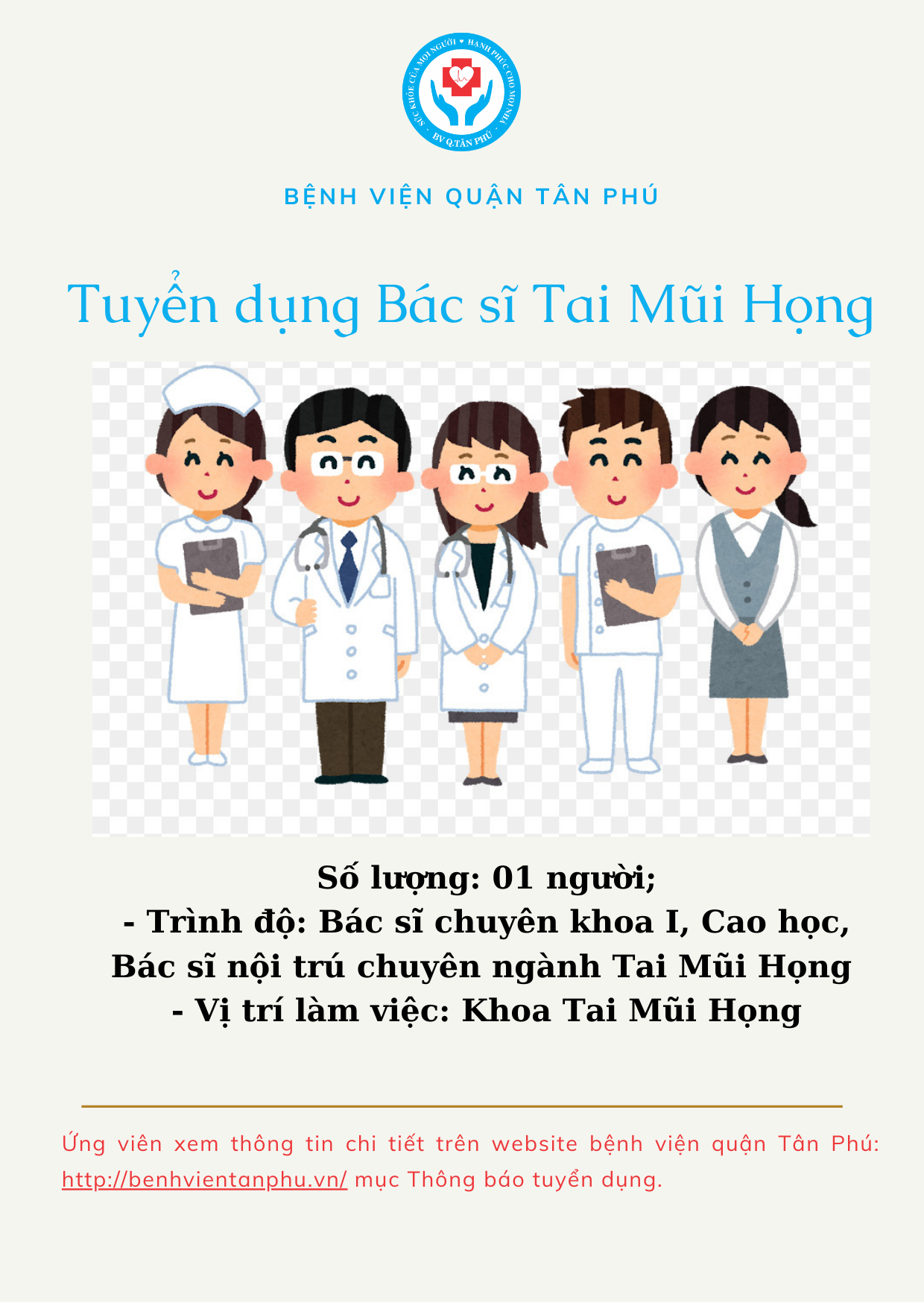 Thông báo Về việc tuyển dụng chức danh bác sĩ Tai Mũi Họng