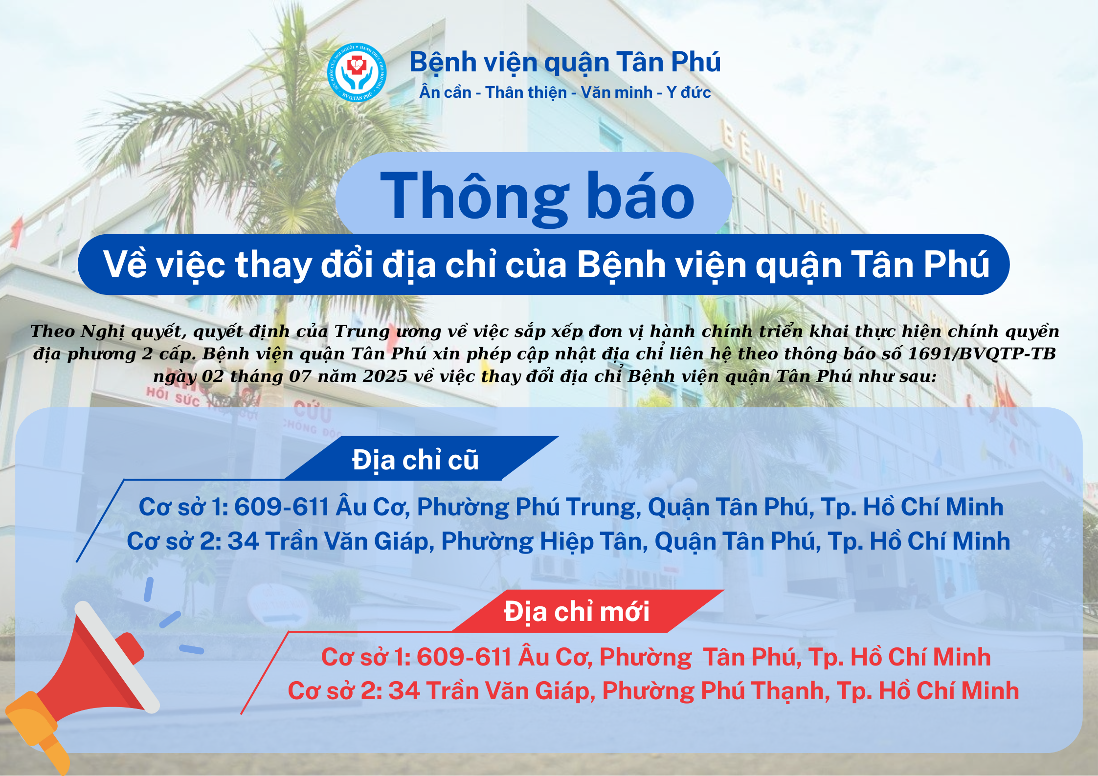 thong bao ve viec thay doi dia chi cua benh vien quan tan phu