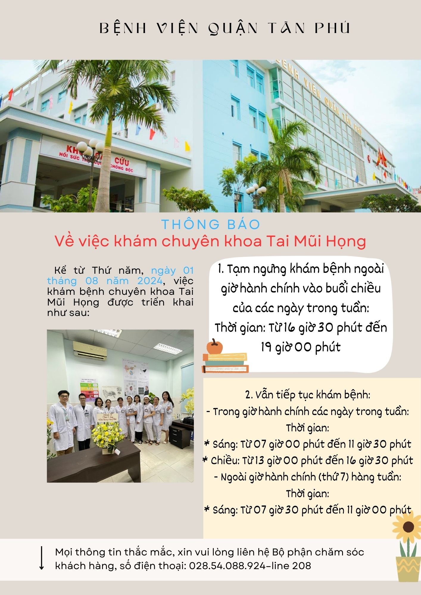 Thông báo về việc khám chữa bệnh của khoa Tai Mũi Họng